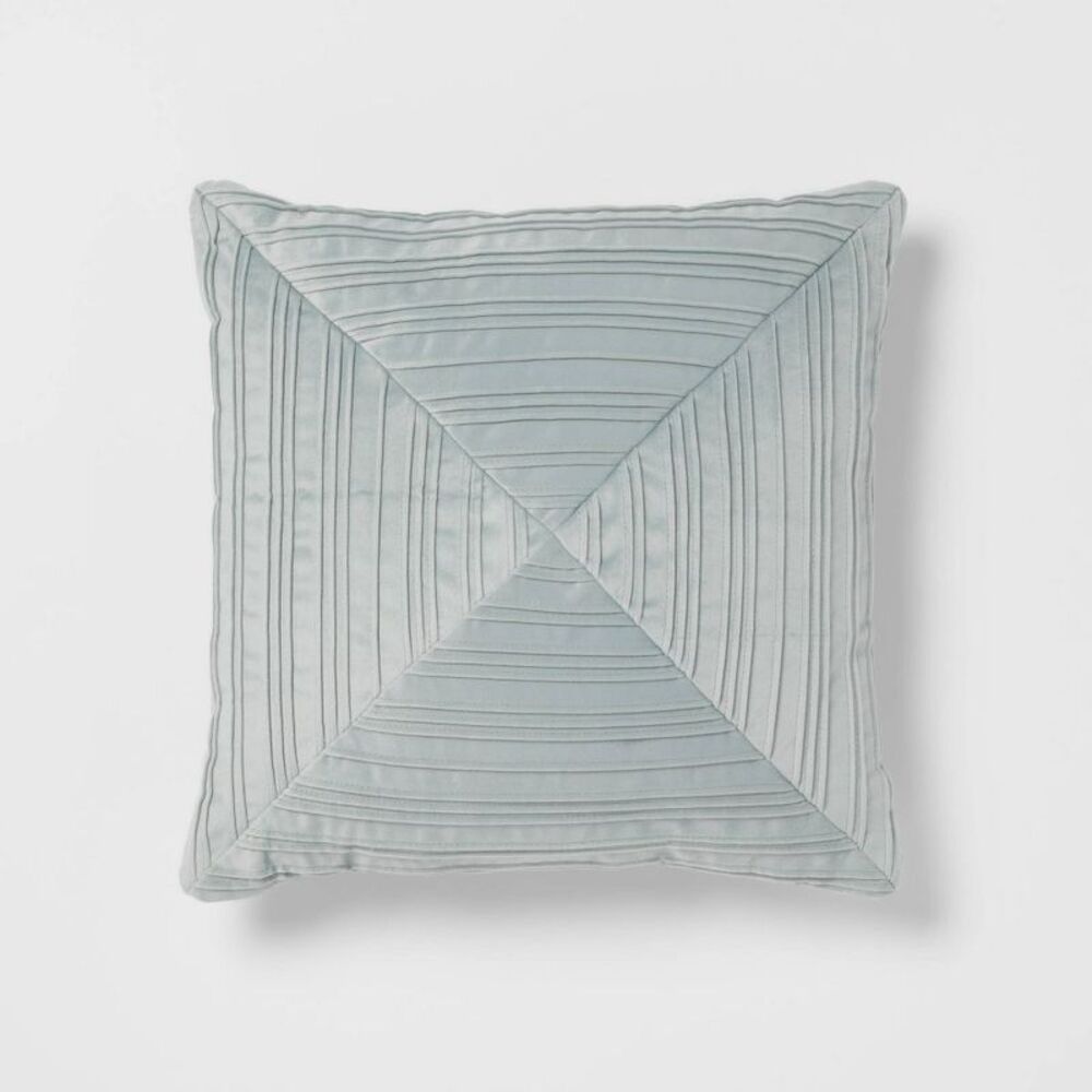 18"x18" Luxe Square Velvet Pleated Throw Pillow - Light Teal Green